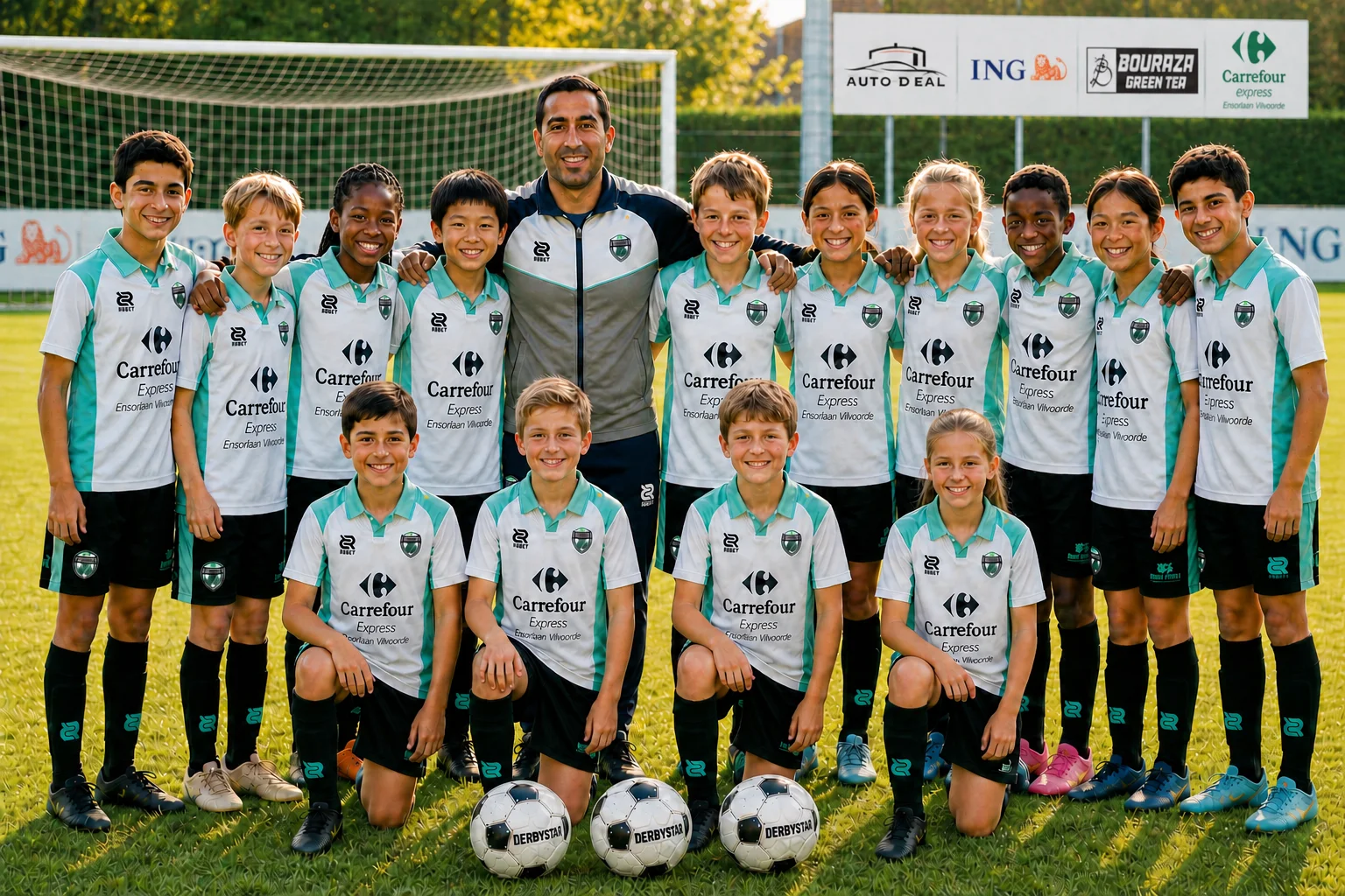 De jeugdspelers van IFCV poseren samen op het voetbalveld